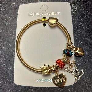 Gold Charm Bracelet with Colorful Beads NWT